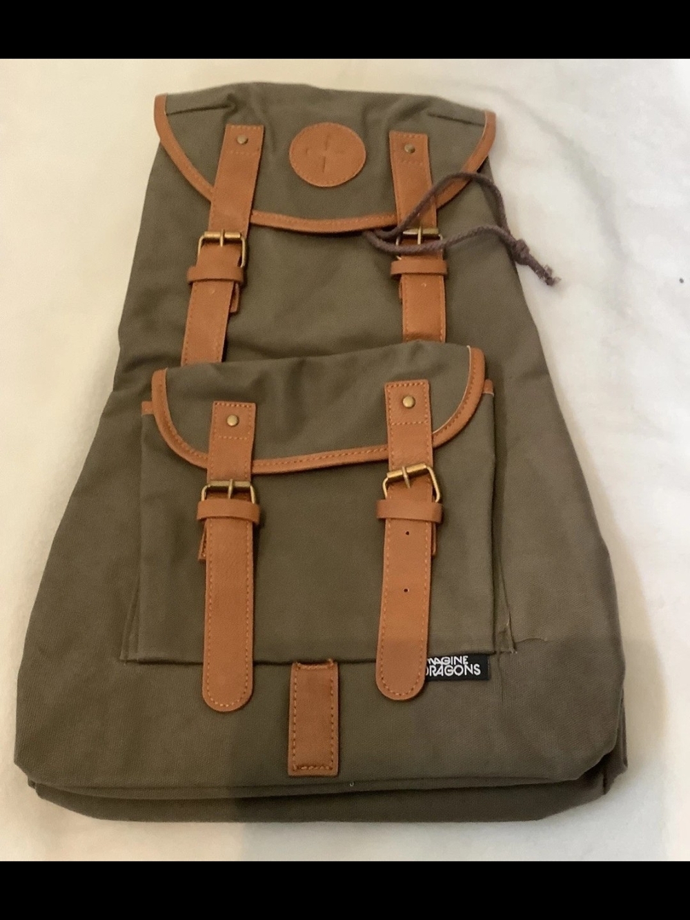 Canvas Daypack in Olive Green with Tan Trim - Imagine Dragons